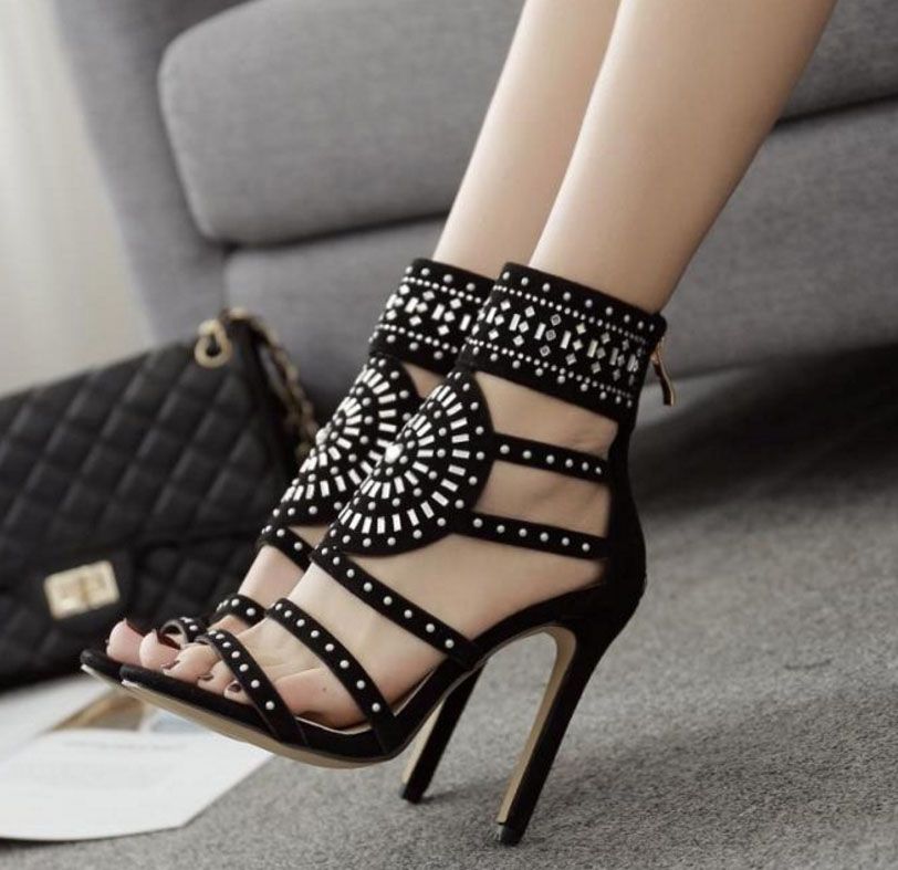 SANDALI DONNA SPUNTATI scarpe estive tronchetti aperti tacco e fibbia  colorata EUR 24,90 - PicClick IT