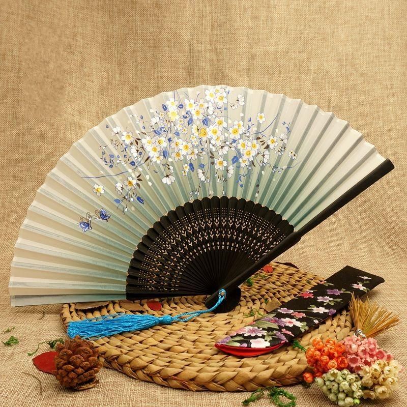 2019 Women Folding Fans Smile Cherry Blossoms Process Bamboo Hand
