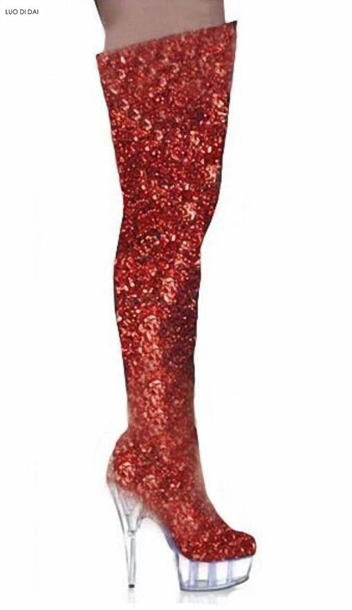 knee high boots glitter