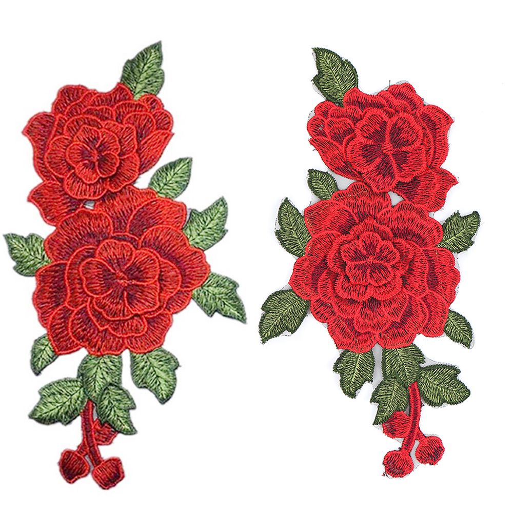 2X DIY Rose Flower Embroidered Patches Sew On Patch Applique For Jeans Pants