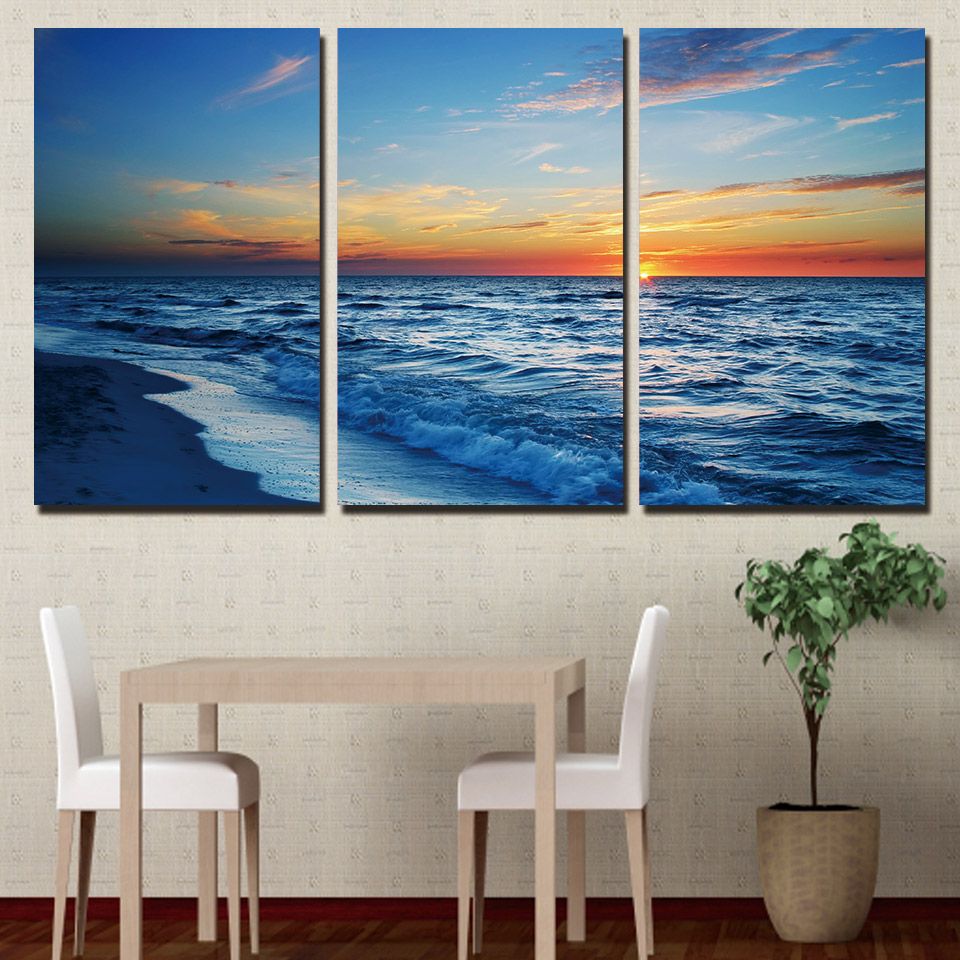 Grosshandel 3 Panels Leinwand Kunst Strand Abend Sonnenuntergang