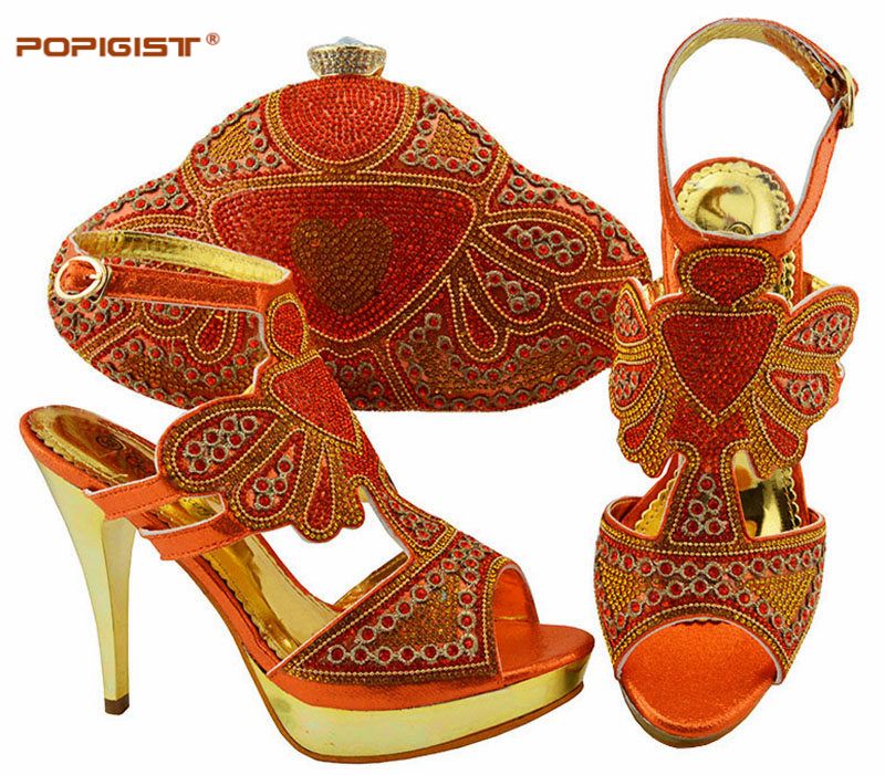 orange shoes and bag for wedding