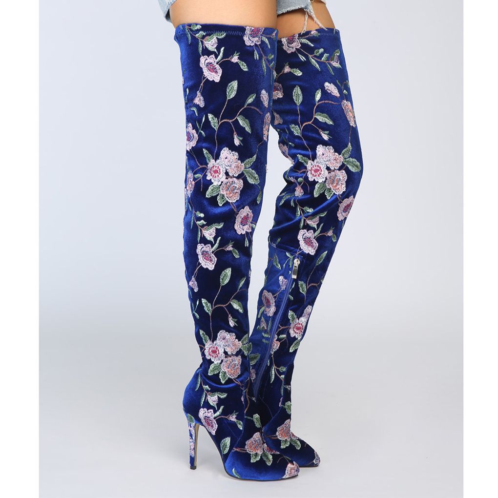 flower thigh high boots