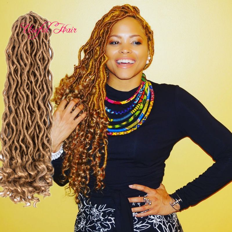 2019 Half Wave Half Curl Goddess Locs Hair 24roots Faux Locs Curly Crochet Hair 18 Inch Crochet Braids Synthetic Hair Extensions For Black Women From