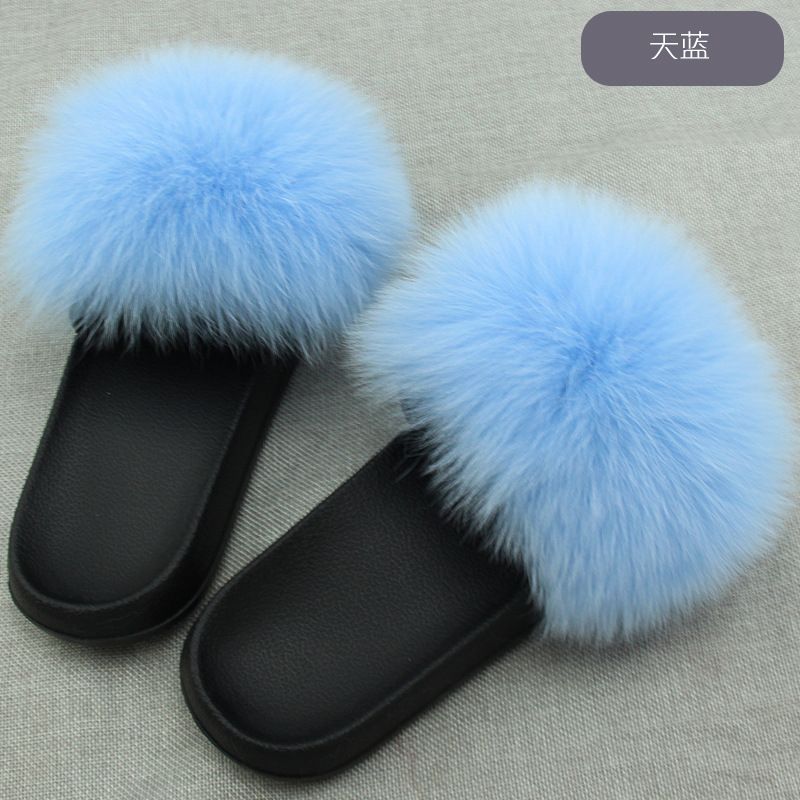 light blue fluffy slides