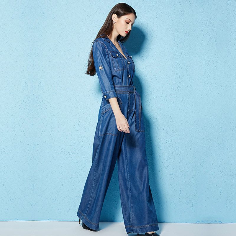 Acquistare Tute Di Jeans Le Donne 2018 Primavera Elegante Tuta Jeans Gamba Larga  Larga Partito 100% Tencel Pantaloni Pagliaccetto Casual Donna Economico |  Consegna Veloce E Qualità | DHgate Italy