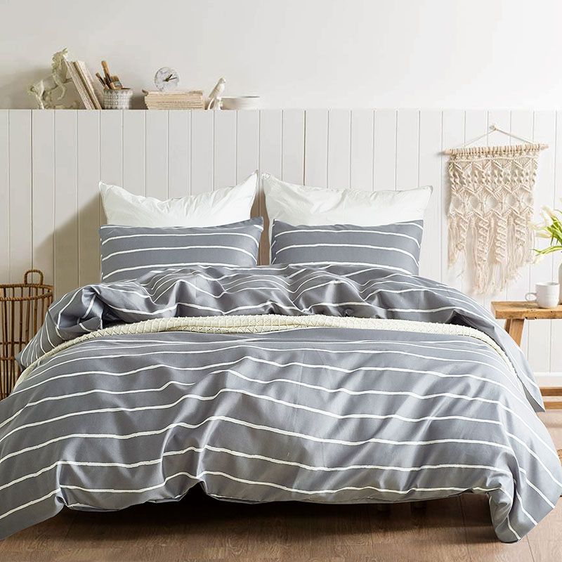 Stripe Simple Printing Bedding Set Microfiber Bed Duvet Cover Set