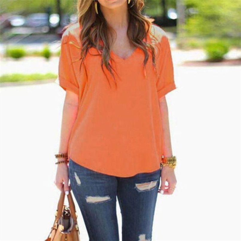 Womail Fashion para mujer 2018 Mujeres Top Casual manga corta en V blusa