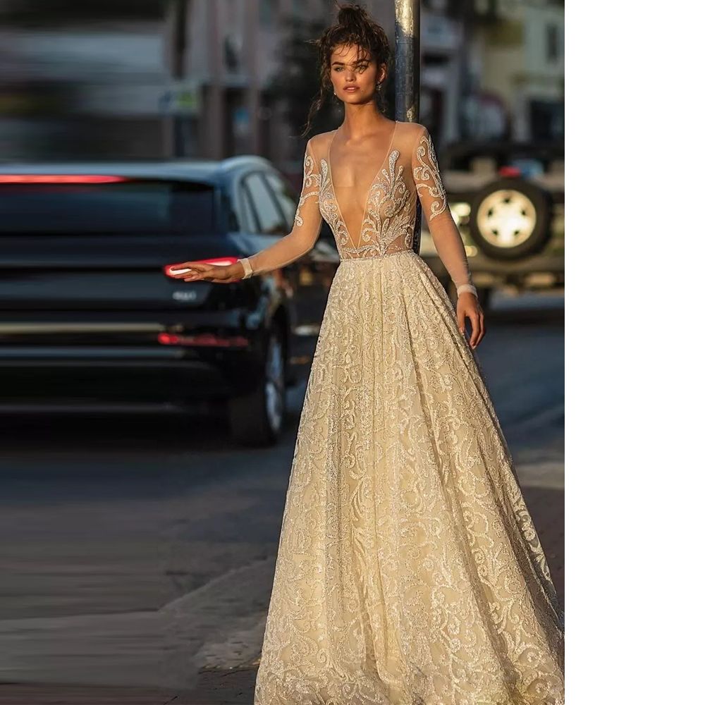 Compra 2019 Berta Vestidos De Novia De Lentejuelas Sexy Sin Respaldo De  Manga Larga De Encaje Apliques País Vestido De Boda Barrido Tren Boho  Vestido De Novia Barato | Entrega Rápida Y