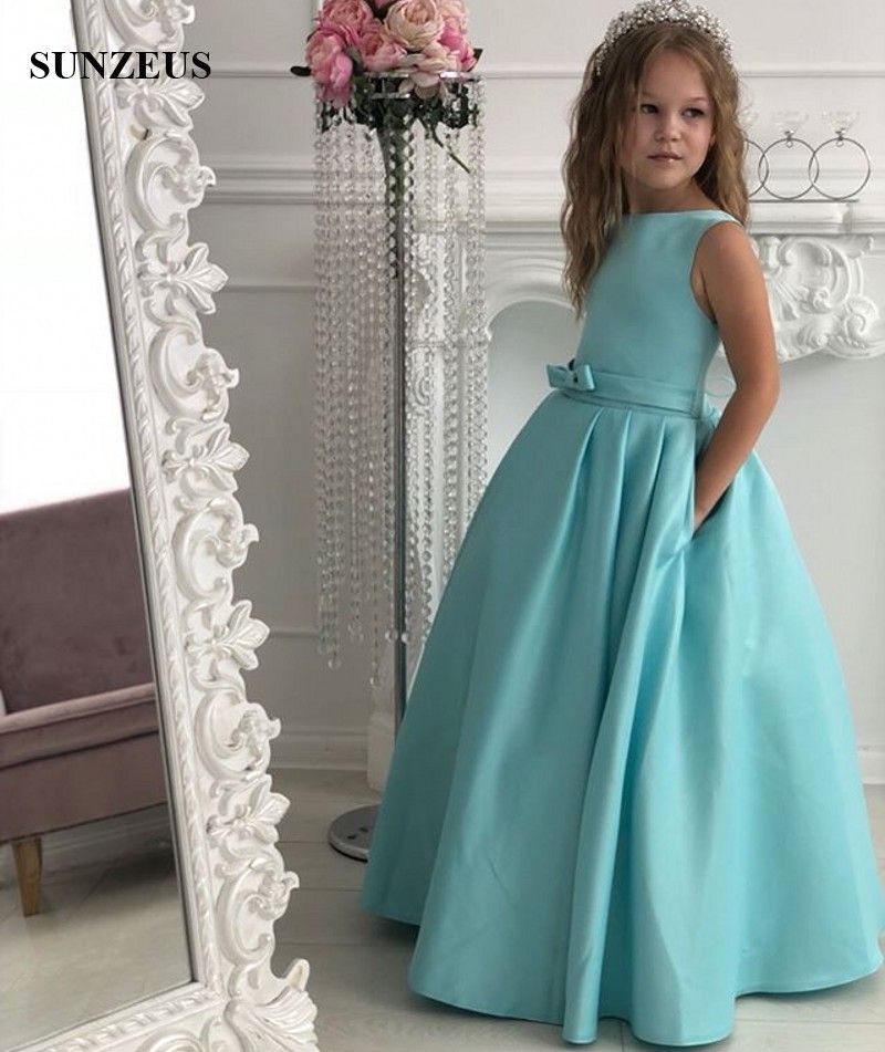 Vestidos largos niña de flores azul turquesa 2018 Vestidos elegantes de fiesta