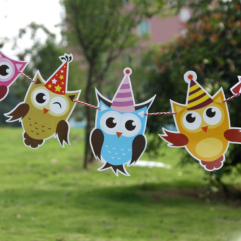 Joyeux Anniversaire Papier Hibou Drapeaux Bruant Bannieres Lettre Guirlandes Bebe Boygirl Enfants Fete D Anniversaire Decorations