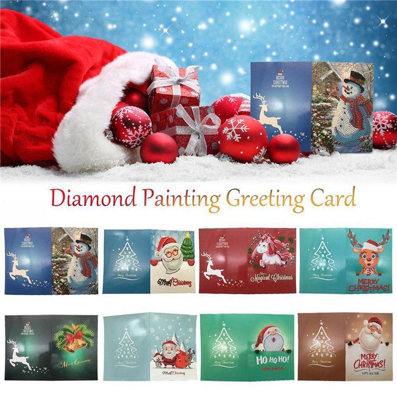 Diamond Painting Cards Merry Christmas Mosaic Cartoon Papers Greeting Greet Xmas
