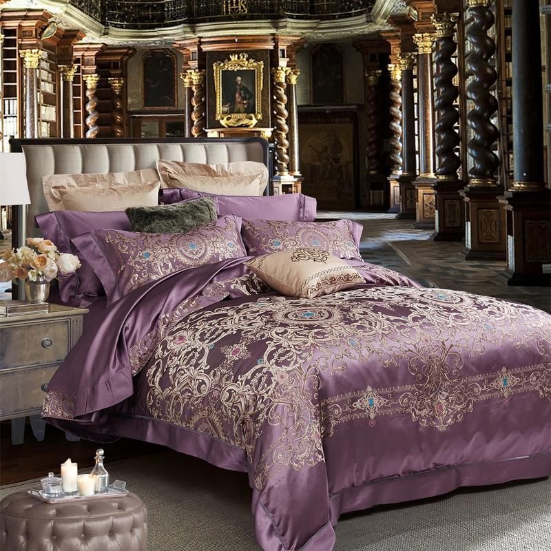 New Luxury Mulberry Silk Comforter Set King Size 80s Purple Flower
