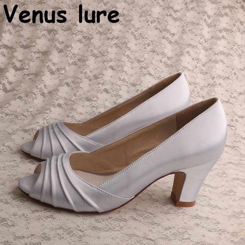 silver closed toe block heels