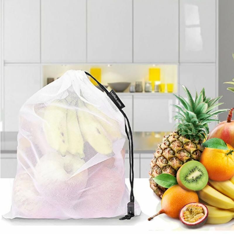 5Pcs Reusable Produce Bags Mesh Fruit/& Vegetable Bag Drawstring Storage Bags Set
