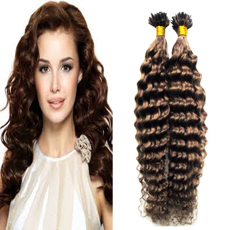Brazilian Curly Keratin Capsules Human Fusion Hair Nail U Tip