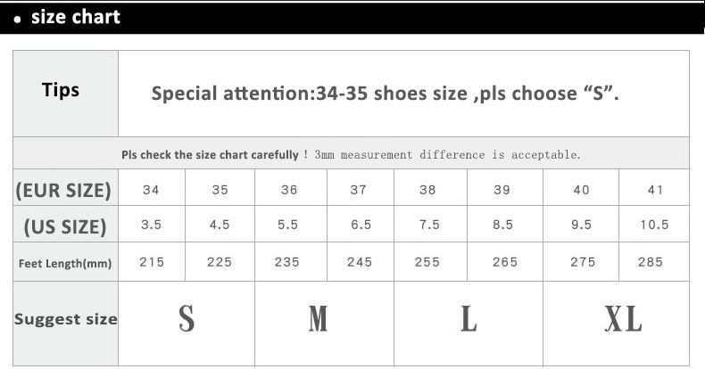 Dance Paws Size Chart