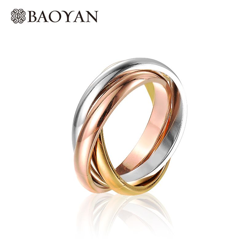 MUJER BANDA ACERO INOXIDABLE 316L 3 ANILLOS EN UNO NEGRO Y ORO Y PLATA