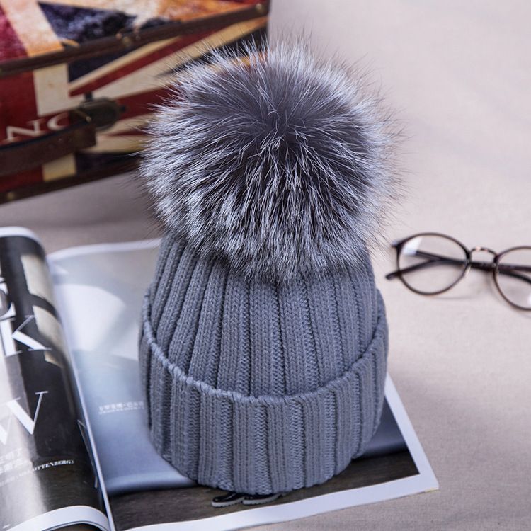 Acquistare Cappello Pon Pon Protezione Della Sfera Inverno 15 Centimetri  Vera Pelliccia Le Donne Ragazza s Del Cotone Del Cappello Di Lana A Maglia  Beanies Berretto Di Zecca Di Spessore Nuova Femmina