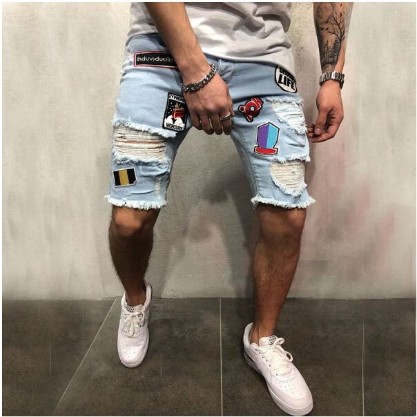 Compra Hip Hop Hombre Agujero Romado Pantalones Cortos Jeans Cremallera  Duración De La Rodilla Ropa De Calle Denim Jean Parches Patrón Pantalón  Azul Pantalones Pantalones Vaqueros Pantalones Vaqueros Pantalón Barato |  Entrega