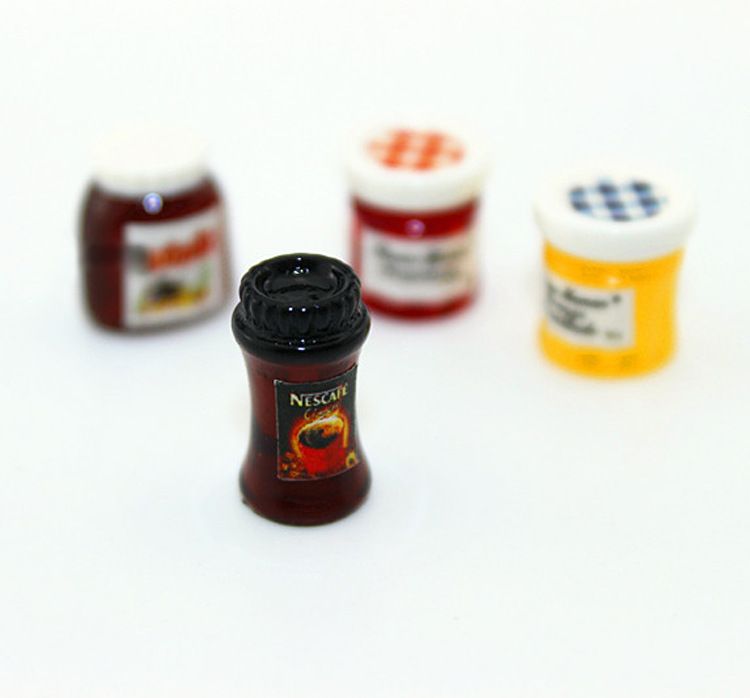 4pcs//set Dollhouse Miniature 1:12 Kitchen Food Jam Coffee Condiment DIY Decor TO
