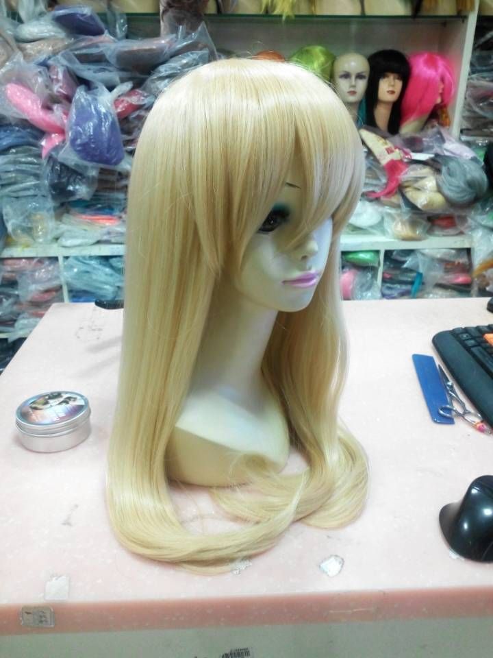 Cute Women Long Straight Blonde Color Anime Cosplay Wigs Skull