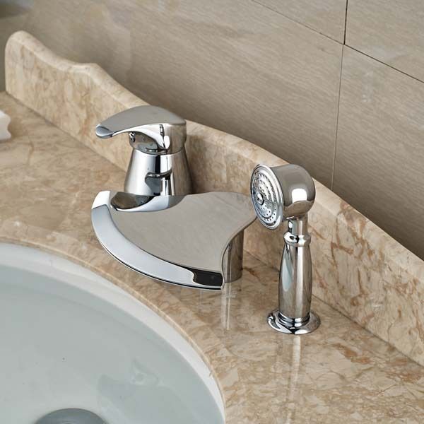 2018 Deck Mounted Chrome Brass Bathroom Tub Faucet W Hand Shower