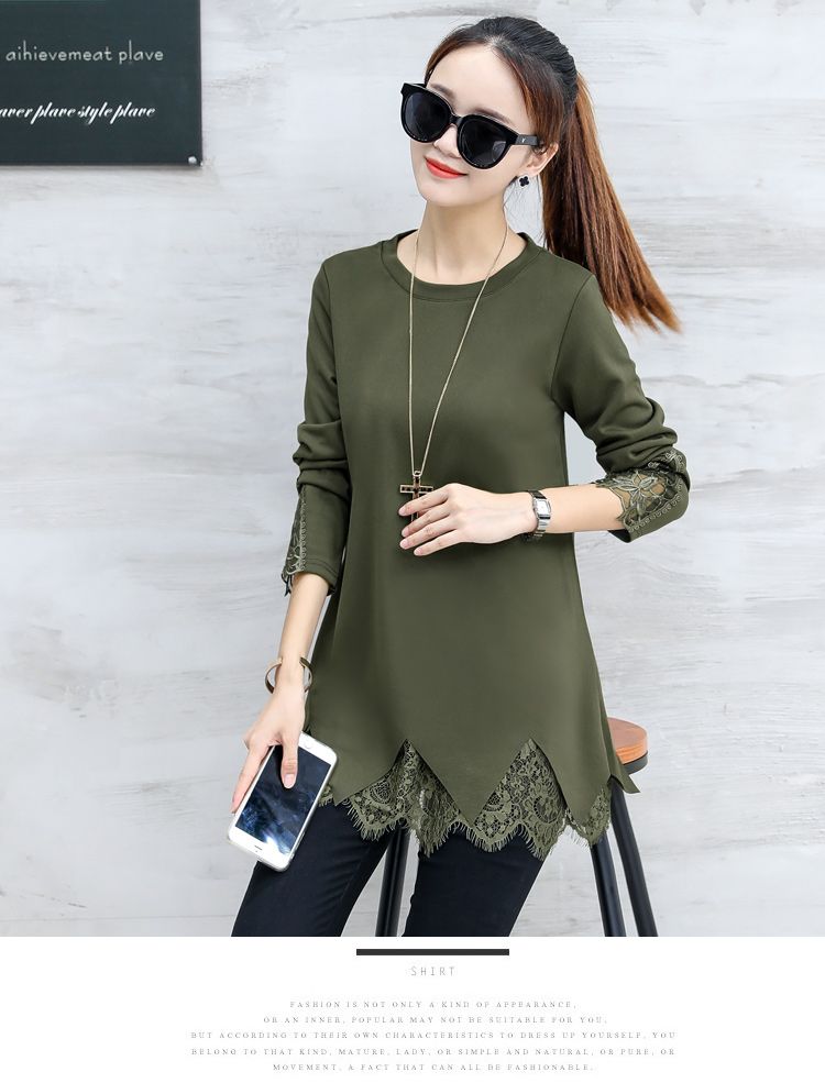 cómo Operación posible Lobo con piel de cordero 2018 Otoño e invierno Moda Blusas largas para mujer Camisas de manga larga  Encaje sólido Fmale