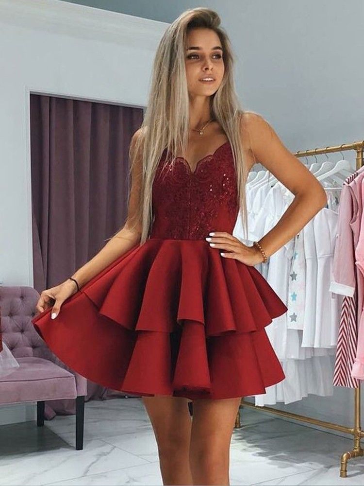 red lace hoco dress