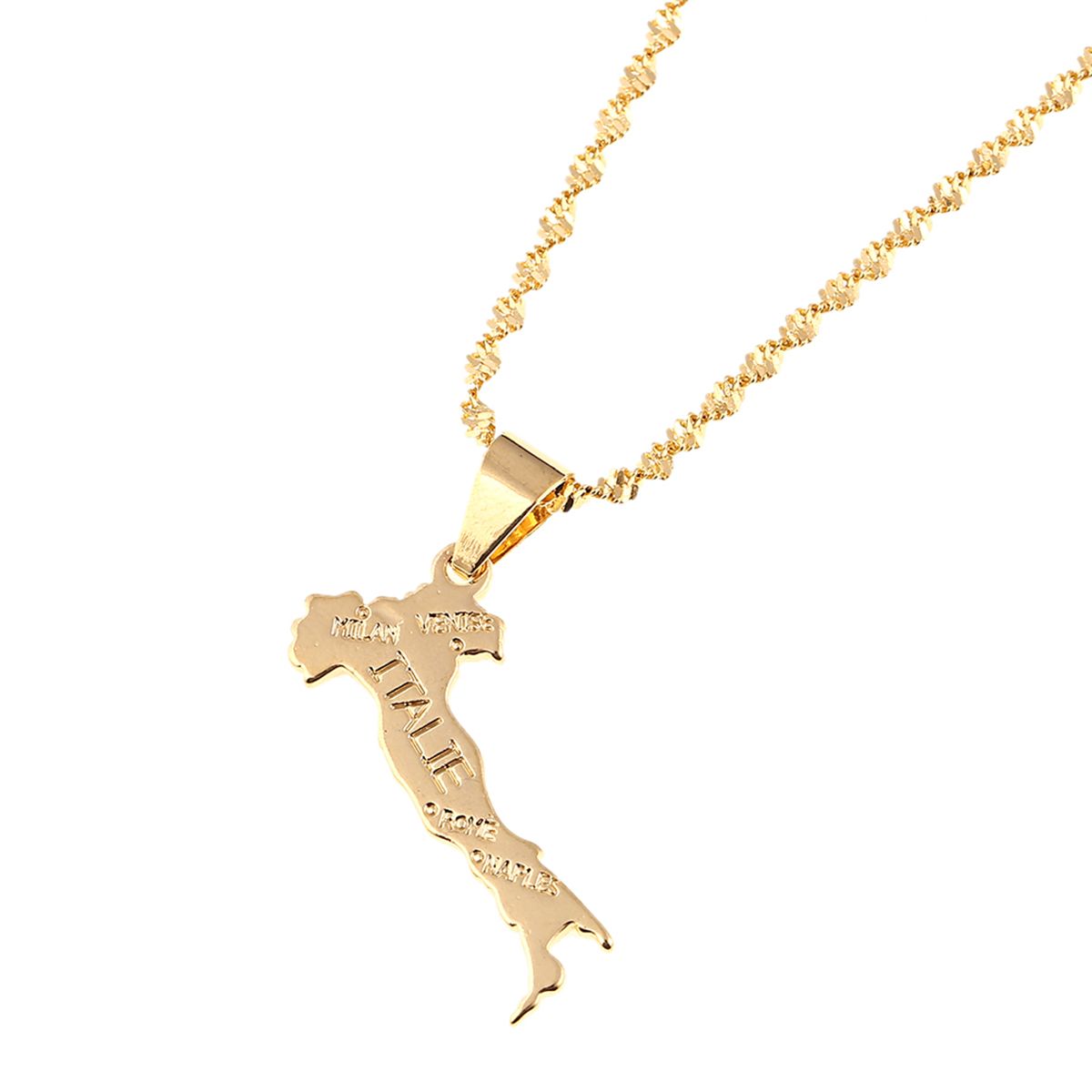 Italy Map Country Italia Europe 18K Gold Plated Necklace Chain Pendant Fashion