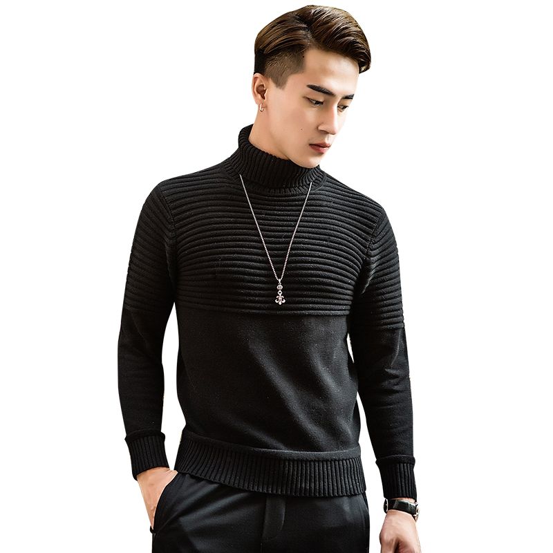 Mens High Neck Knit Tops Solid Color Slim Fit Pullover Sweaters 