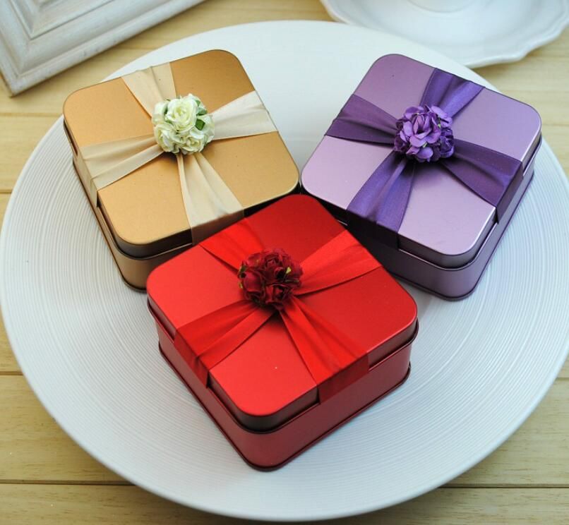 Grosshandel Quadratische Metall Sussigkeitskasten Mit Blumen Gold