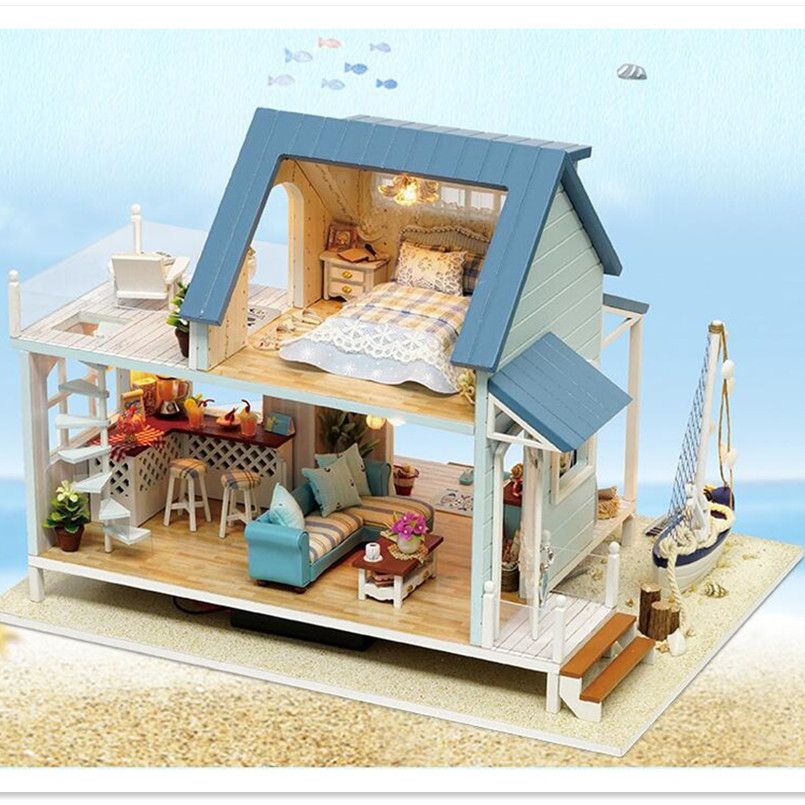 Casa de muñecas de madera hecha a mano en miniatura de juguete de mueb Casa de muñecas de madera hecha a mano en miniatura de juguete de mueb