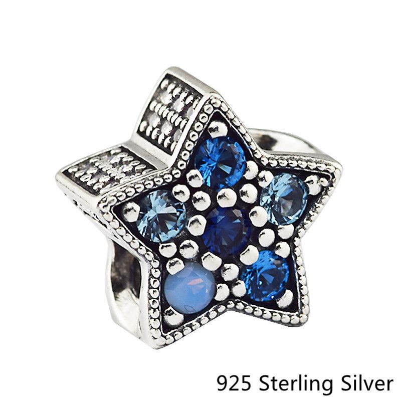 Autentici gioielli in argento sterling 925 Blue Bright Star Original Charms Beads adatto a bracciali Pandora per le donne