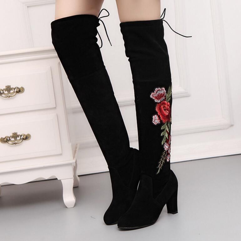 flower knee high boots