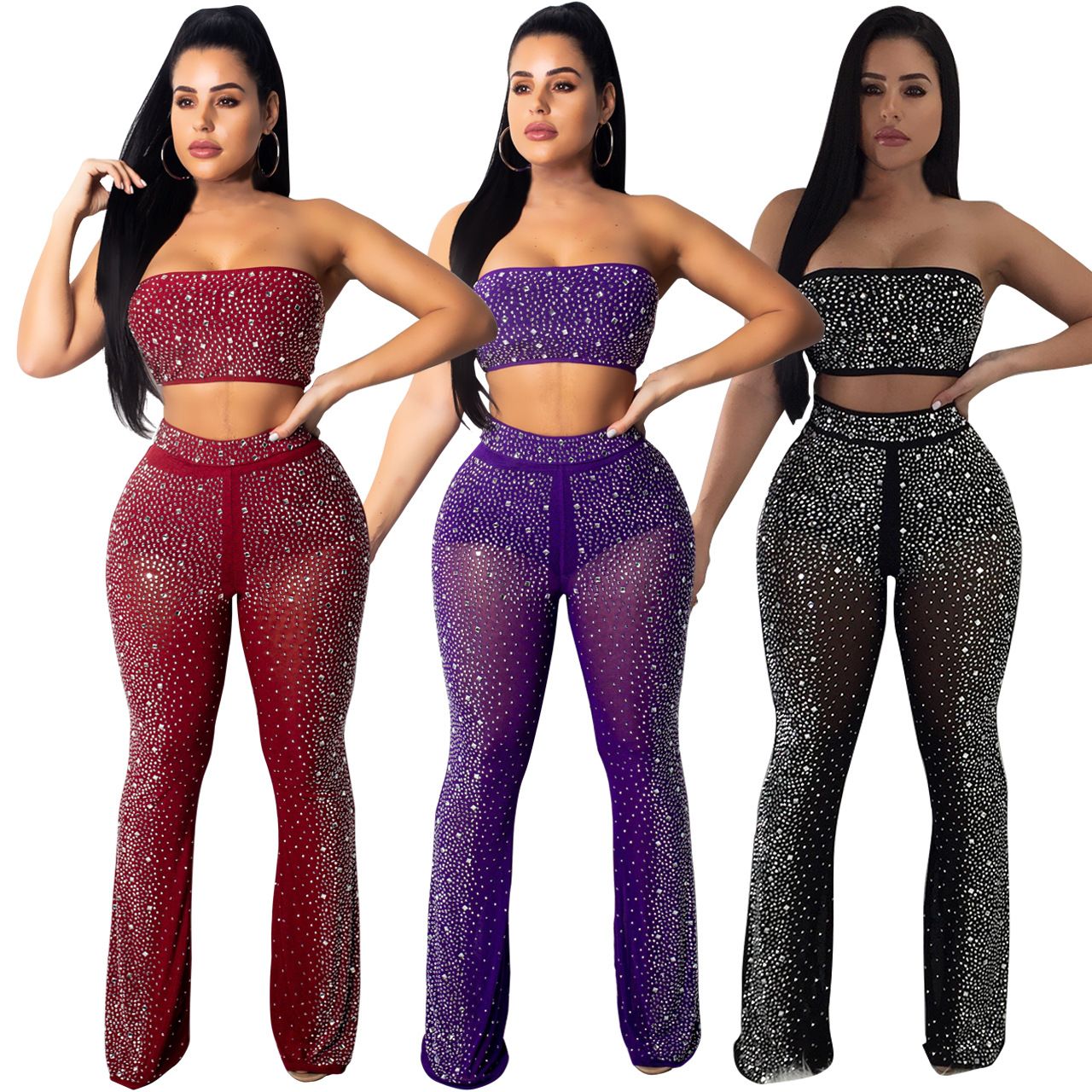 New Shiny Rhinestone Splice Sexy CLUB 