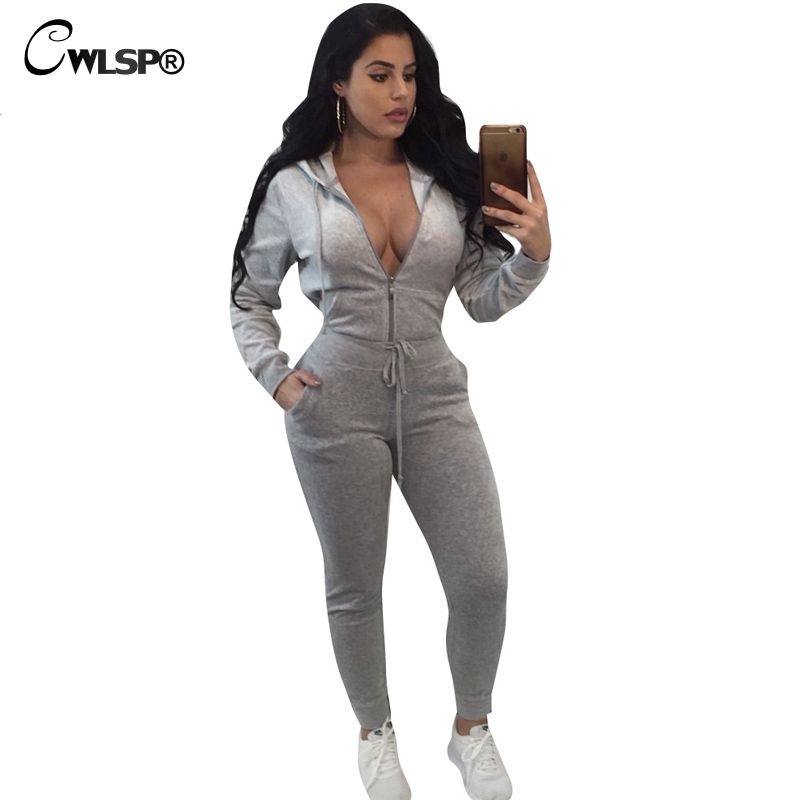 CWLSP Chándal de Terciopelo Dos Piezas con capucha Sweatants Casual Set Mujer