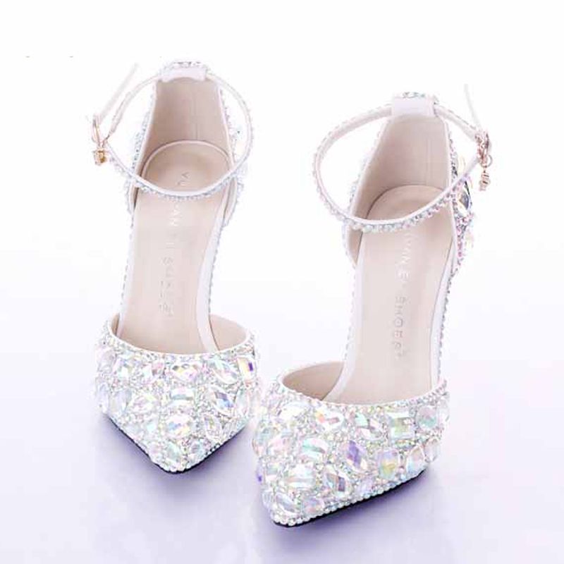 Scarpe Sposa Strass.Acquista Scarpe Da Sposa Con Tacco Medio Argento Strass Sapatos