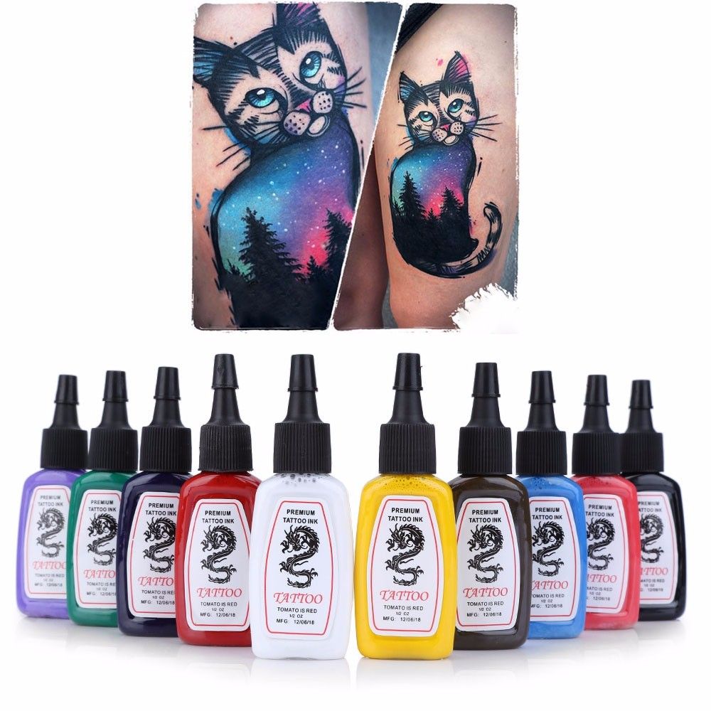 Wholesale-10pcs / Set Colors Bright Lasting Complete Tattoo Ink Pigment Kit  Eyebrow Lip Henna Permanent Makeup Ink for Tattoos Inks Body
