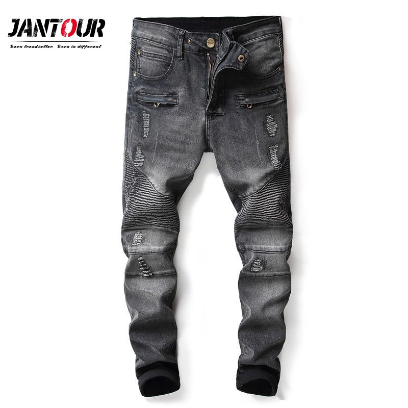 biker jeans mens grey