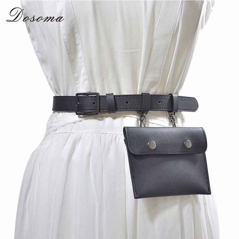 DOSOMA Mujer PU Cinturón Hebilla con Bolsillo Pequeño Partido Suéter Abrigo Cintura