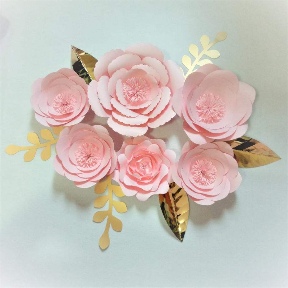 2018 bricolaje flores de papel gigante telón de fondo 6 unids + hojas 6  unids evento de la boda del bebé decoración del cuarto de niños bebé rosa  medio hecho tutoriales de flores