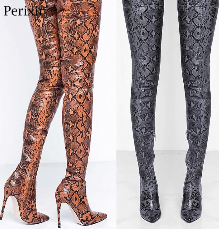 snakeskin over the knee boots