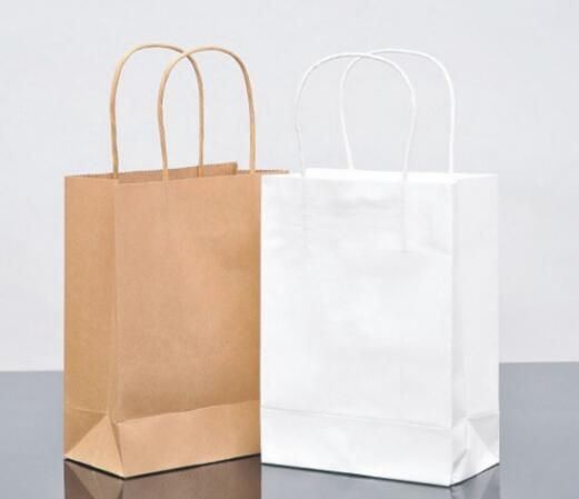 Medium Size Kraft Simple Bag For Packing Blank Paper With Hemp Rope Handle Paper Bag Food Packaging Kraft Party Gift Paper Bag Cute Wrapping Paper