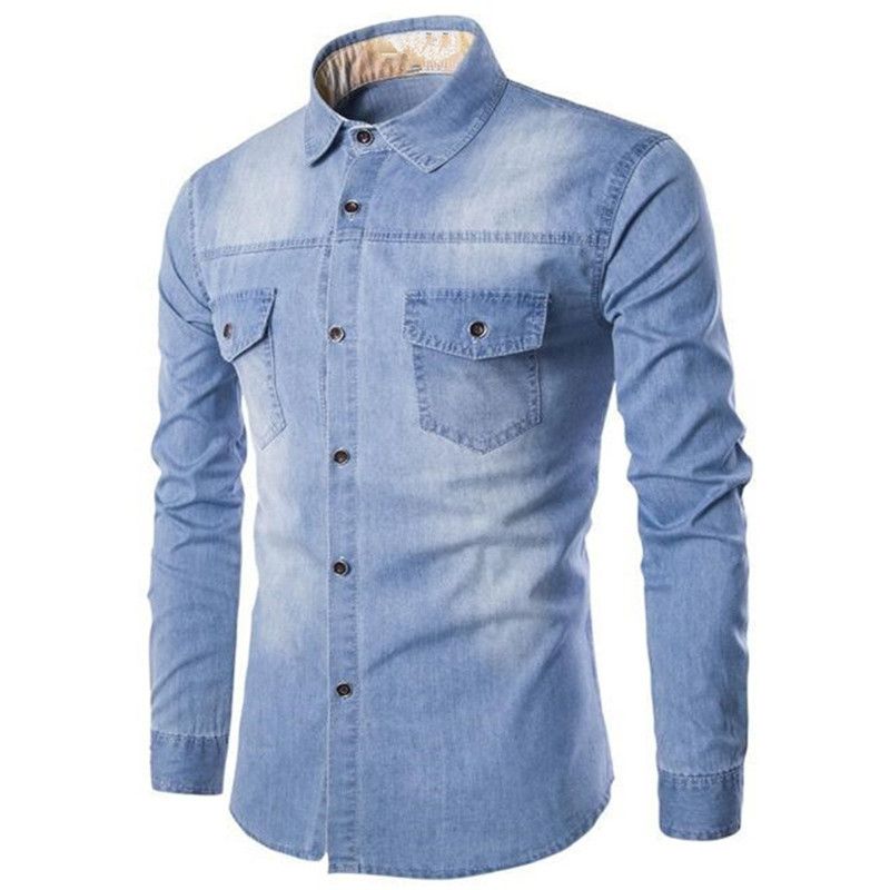 2020 Spring New Boys Denim Shirts Light Blue Casual Shirts Classic