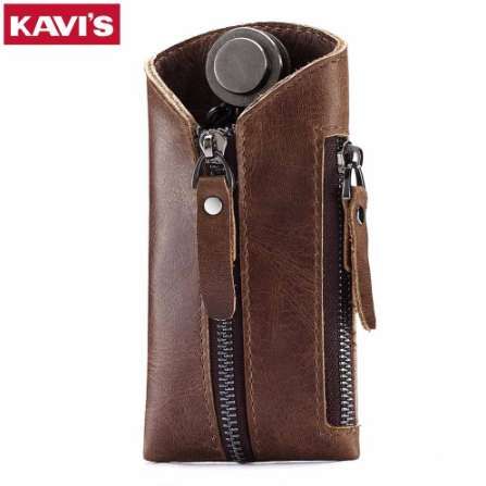New High Quality Genuine Leather Ring Key Coin Holder Pouch Case Zipper Bag