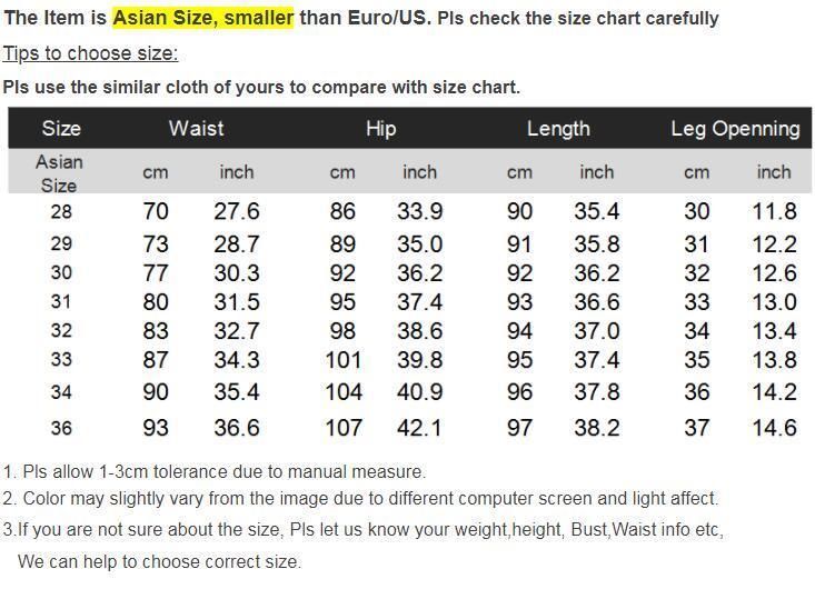 Mens Dress Pants Size Chart