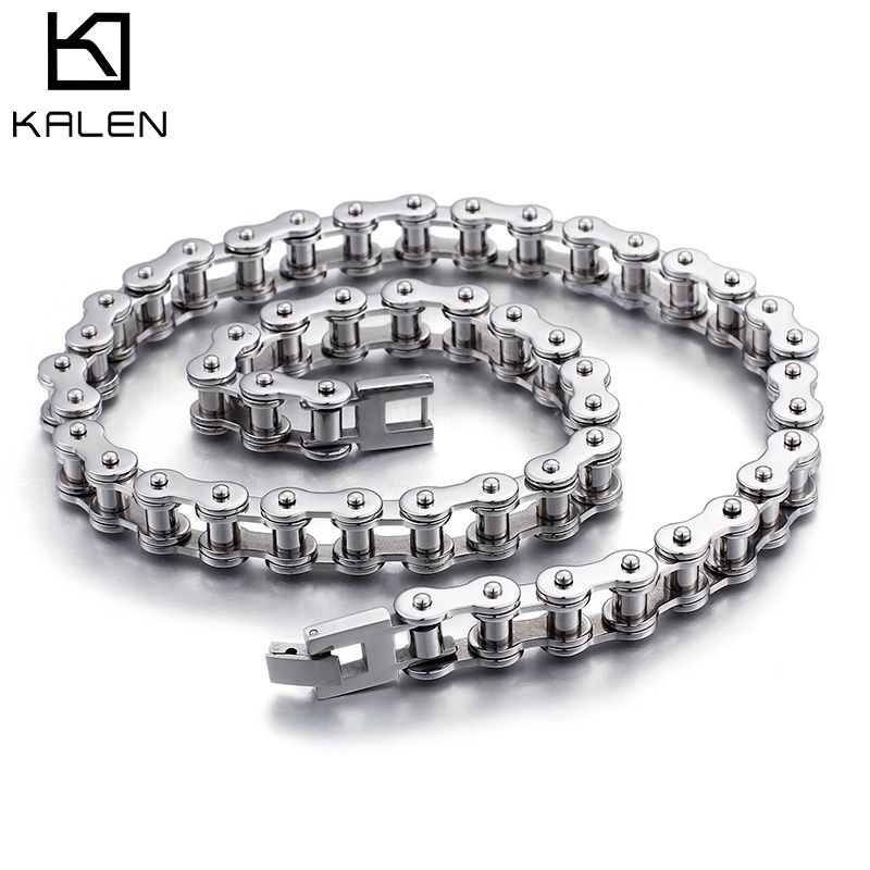 Collares de bicicleta para hombre 550 2018 pulido acero inoxidable plata bicicleta cadena collar para