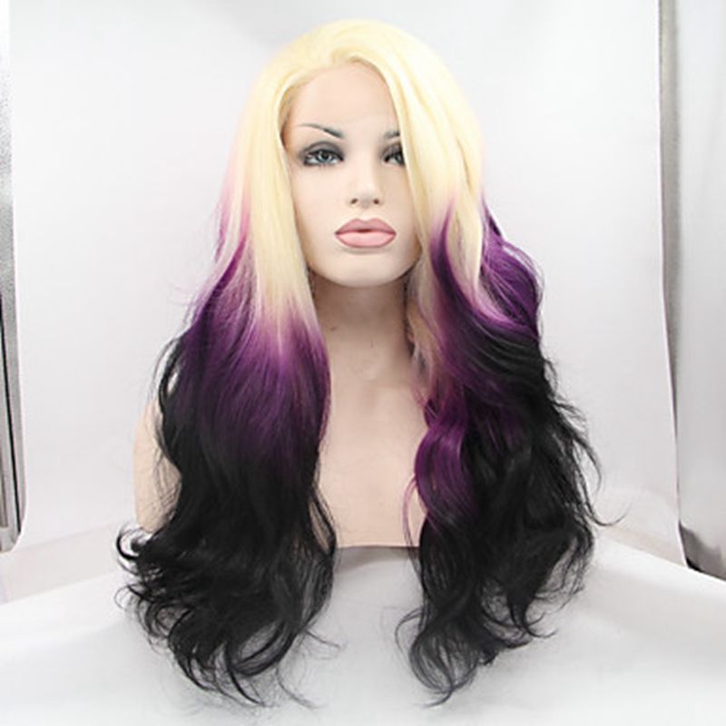 Cheap Dark Roots Blonde Black Purple Body Wave Synthetic Lace