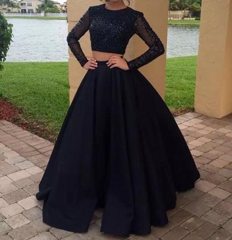 Compra Gorgeous Negro De Dos Piezas Vestidos De Baile Top Con Cuentas Puffy  Tafetán Vestidos De Noche Vestidos De Fiesta Jardín Verano Longitud Del  Piso Largo Árabe Barato | Entrega Rápida Y